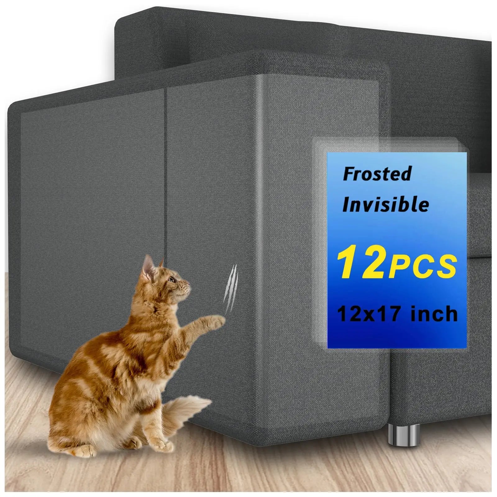 Anti-Cat Scratch Furniture Shield - Transparent Couch Protector (12 Pack)