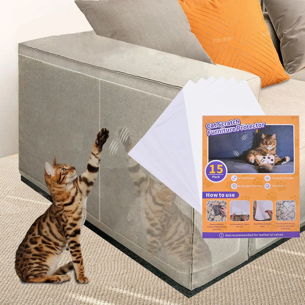 Anti-Cat Scratch Furniture Shield - Transparent Couch Protector (12 Pack)