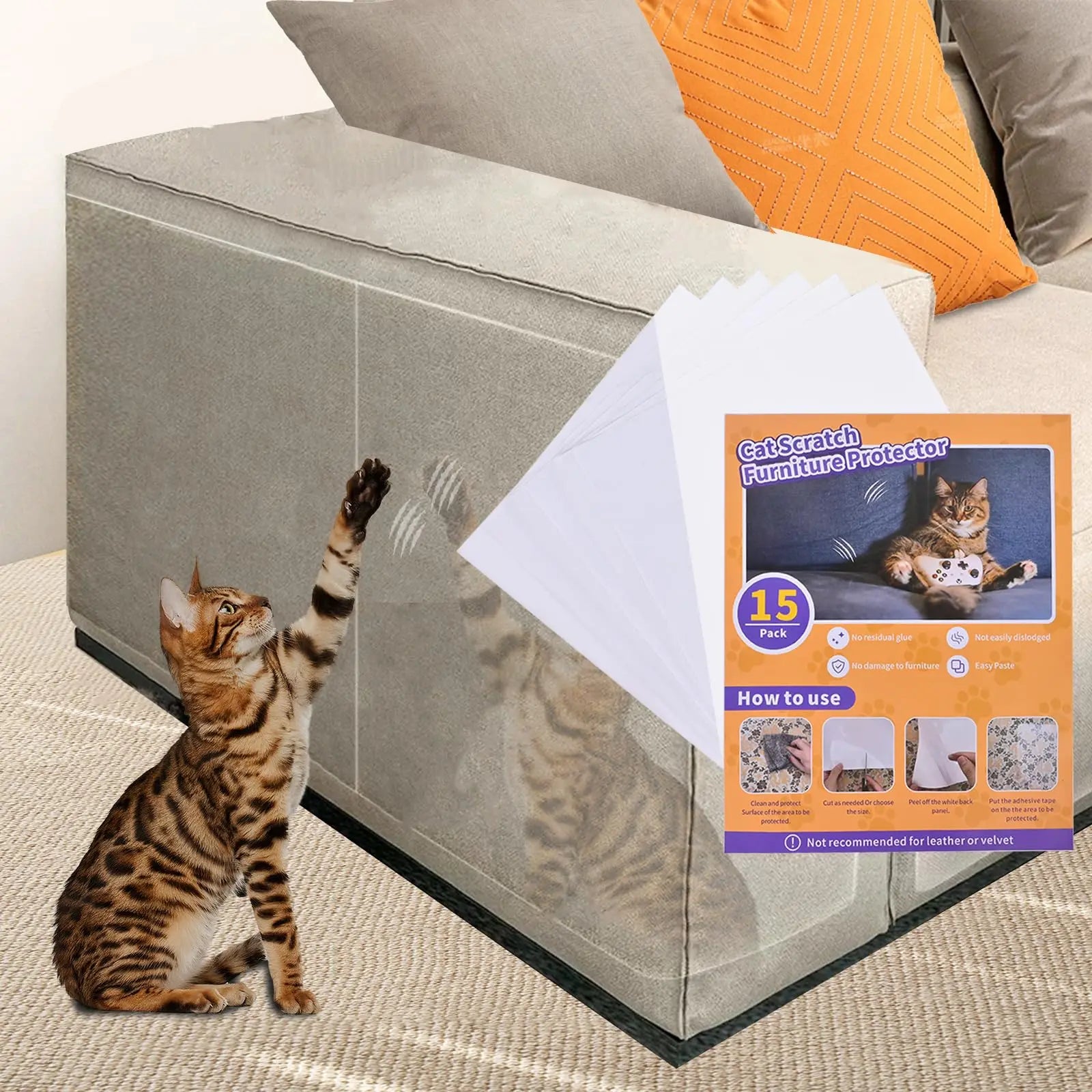 Anti-Cat Scratch Furniture Shield - Transparent Couch Protector (12 Pack)