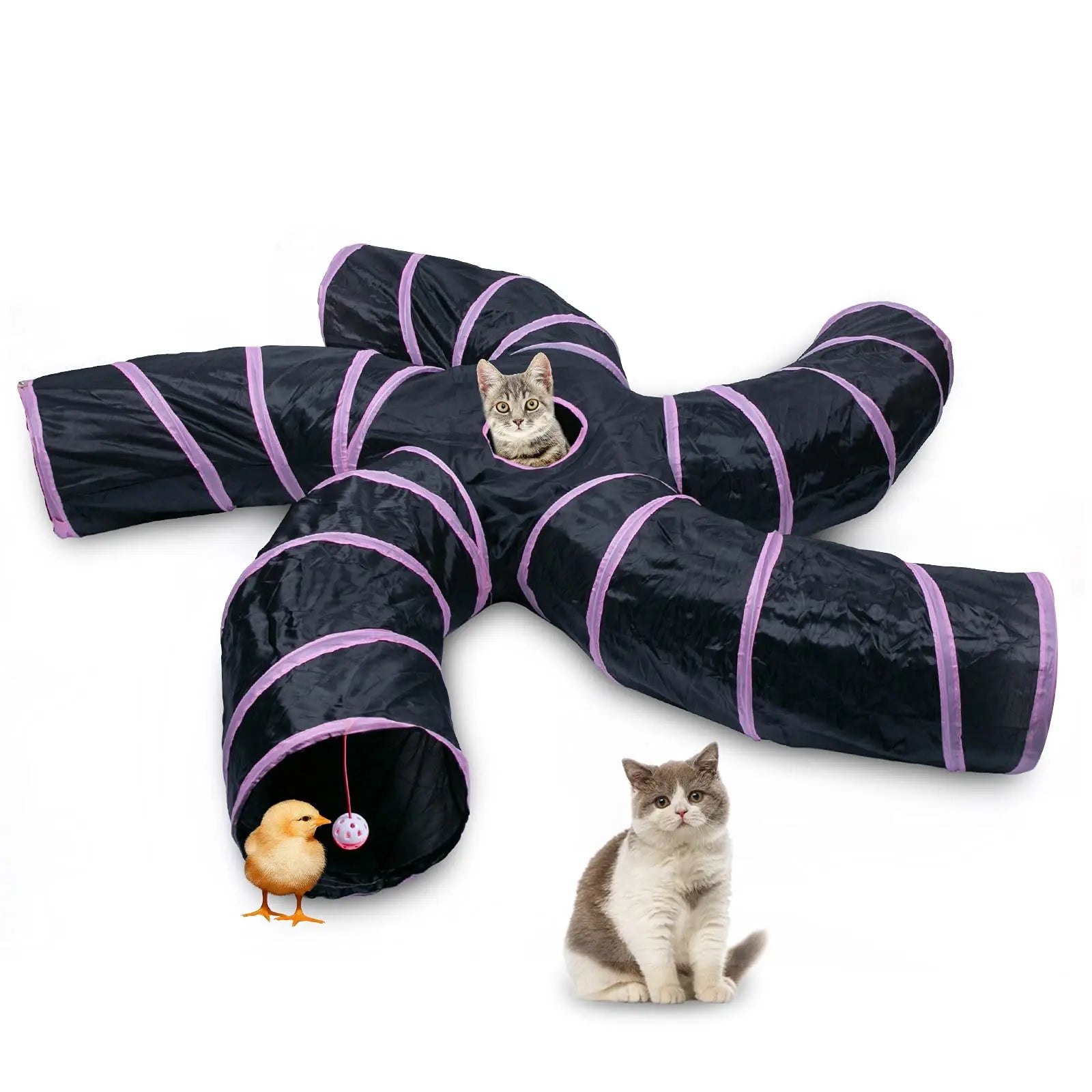 3-Way Collapsible Cat Tunnel - Interactive S-Shape Tube Toy with Peek Hole