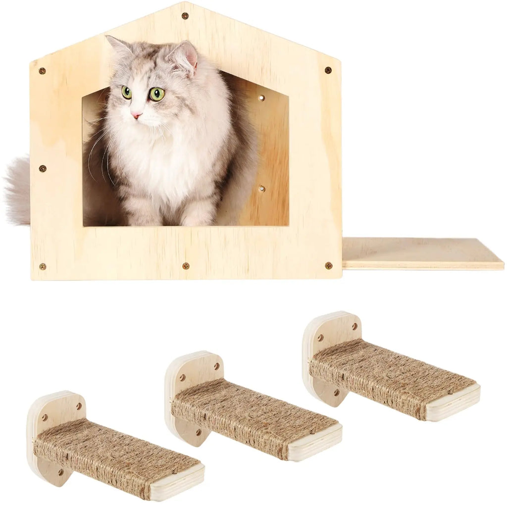 Wooden Cat Window Shelf - Sturdy Sun-Lounge Perch for Indoor Cats