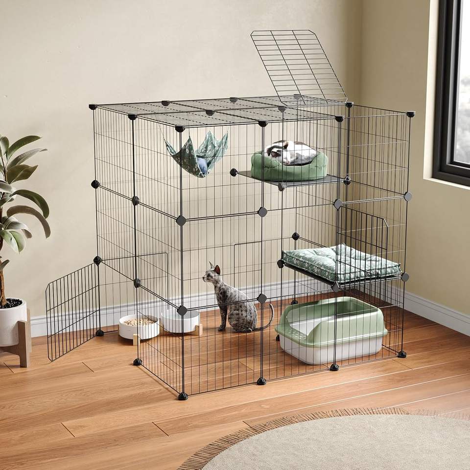 3-Tier DIY Indoor Cat Cage Playpen (Spacious & Modern)