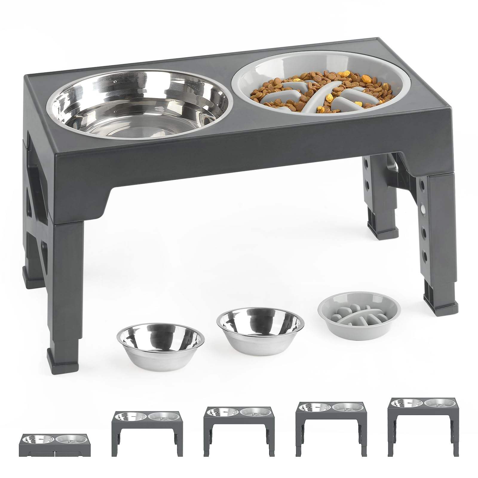 Adjustable Elevated Stainless Steel Dog Bowls with Stand