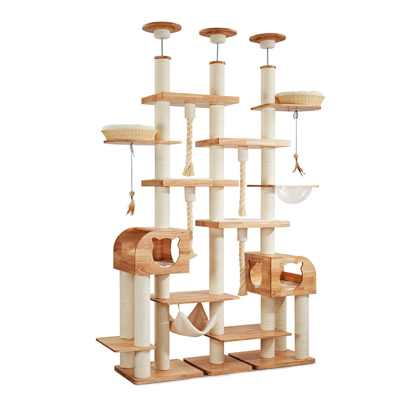 54" Modern Wood Cat Tower - Stylish Multi-Level Furniture with Rocket Condo