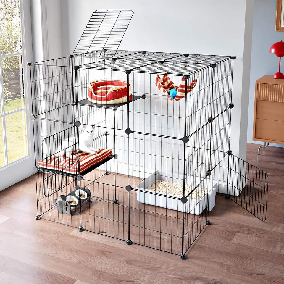3-Tier DIY Indoor Cat Cage Playpen (Spacious & Modern)