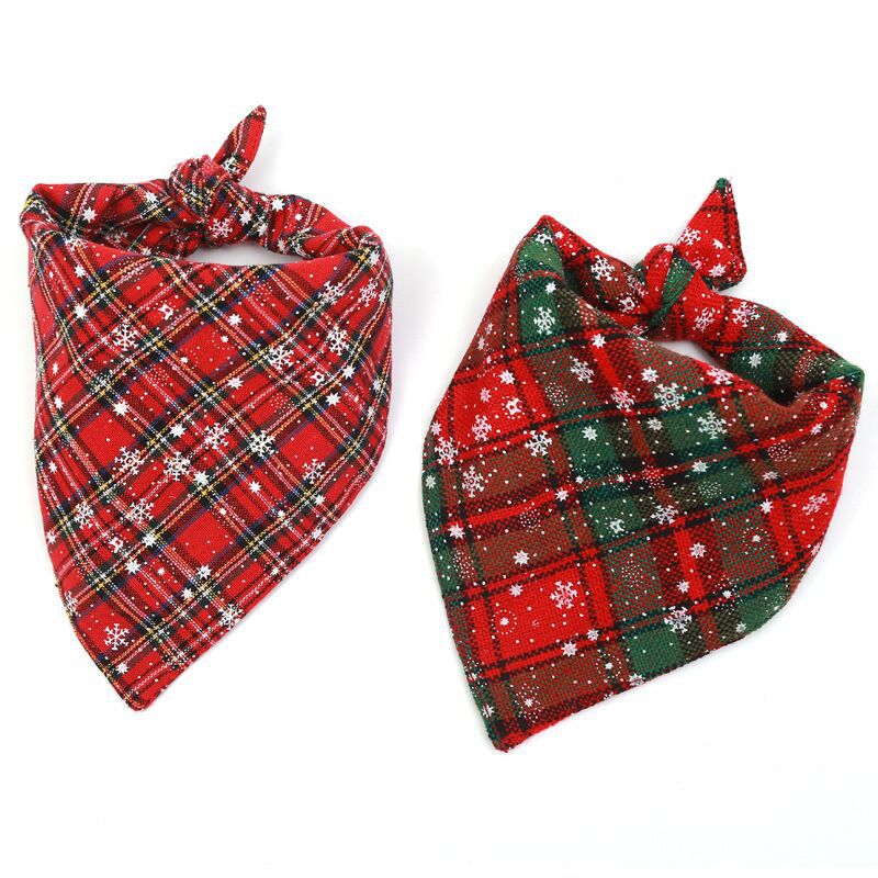 4 Pack Plaid Dog Bandanas - Classic Triangle Bibs for Small to Large Dogs
