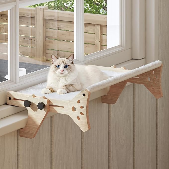 Wooden Cat Window Shelf - Sturdy Sun-Lounge Perch for Indoor Cats