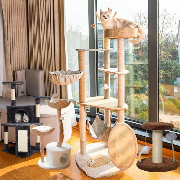 32" Cute Cat Tower - Compact Multi-Level Activity Center for Indoor Cats (Beige)
