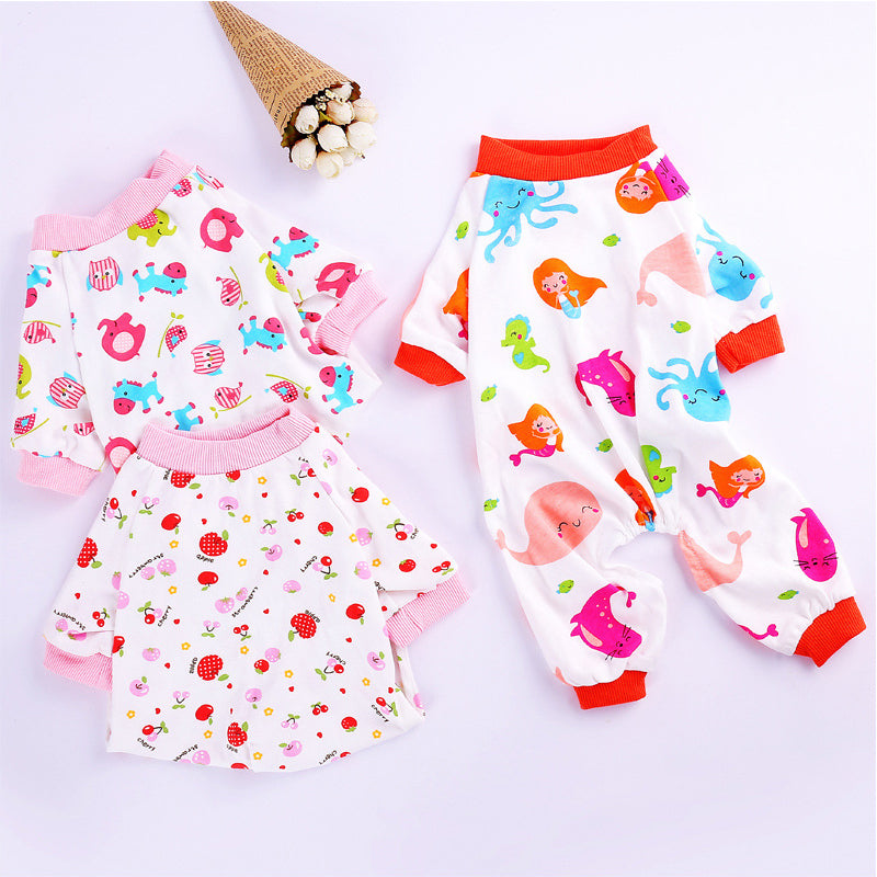 Soft Cotton Dog Pajamas - Cozy One-Piece Pet Bodysuit with Bone Print